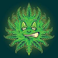 ilustrações do mascote do sol emoji de erva daninha verde vetor