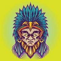 mercadoria asteca de ilustrações de guerreiro índio americano vetor