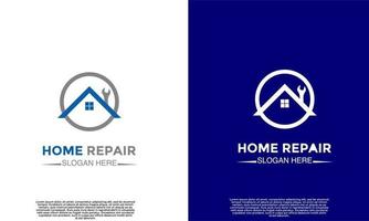 design de logotipo de reparo doméstico, modelo de ícone, design de logotipo de casa com chave inglesa vetor