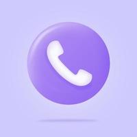 ícone de chamada no moderno estilo 3d no botão azul. símbolo de telefone vetor