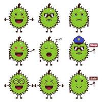 conjunto de ícone de personagem fofo durian vetor