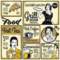 modelo de restaurante ou lanchonete com menu de design vintage