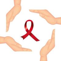 mãos com fita de conscientização do dia da AIDS vetor