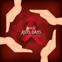 pôster do dia mundial da aids com as mãos e fita vetor