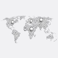 Mapa do mundo branco feito por bolas, ilustração vetorial