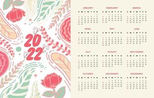 calendário para impressão 2022 floral pastel vetor