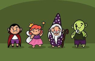 personagens de festa com fantasia de halloween vetor