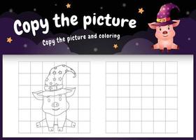 copie o jogo de crianças e a página para colorir com um porco fofo vetor