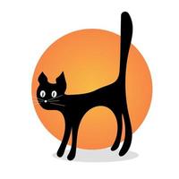 gato preto assustador de halloween, objeto de desenho de mão de vetor