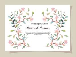 cartão de convite de casamento com decoração de ramos e flores vetor
