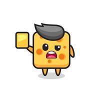 personagem de desenho animado de queijo como árbitro de futebol dando um cartão amarelo vetor