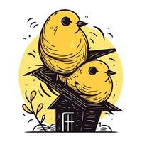 vetor ilustração do dois filhotes dentro uma Casa de passarinho. desenho animado estilo.