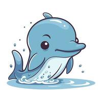 fofa desenho animado golfinho natação dentro a mar. vetor ilustração do uma engraçado golfinho.