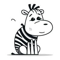 zebra desenho animado personagem. vetor ilustração dentro Preto e branco cores.