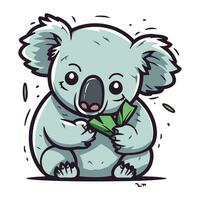 fofa desenho animado coala segurando uma verde folha. vetor ilustração.
