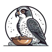 peregrino falcão e tigela do Comida. vetor ilustração.