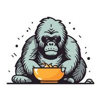 gorila e tigela do mel. vetor ilustração dentro desenho animado estilo.