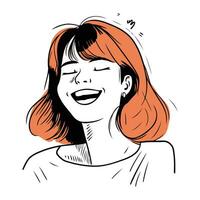 vetor mão desenhado ilustração do uma feliz sorridente mulher com fechadas olhos.