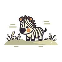 fofa desenho animado zebra em uma Prado. vetor ilustração.