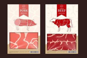embalagem ou rótulo de carne de vetor. ícone de vaca. textura de bife de carne vetor