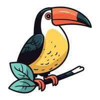 fofa desenho animado tucano sentado em uma ramo. vetor ilustração.