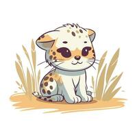 fofa desenho animado leopardo com oculos de sol sentado em a grama. vetor ilustração