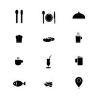 12 conjunto de ícones de restaurante vetor