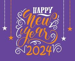 2024 feliz Novo ano feriado abstrato laranja e branco Projeto vetor logotipo símbolo ilustração com roxa fundo