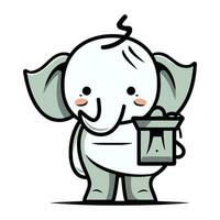 fofa elefante desenho animado mascote personagem com lanterna vetor ilustração