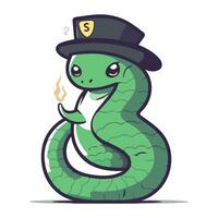 serpente dentro uma chapéu com uma charuto dentro dele boca. vetor ilustração.