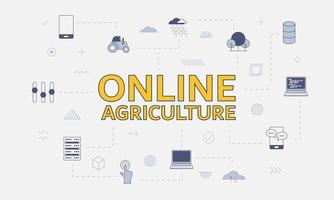 conceito de agricultura online com conjunto de ícones com grande palavra vetor