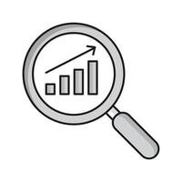 uma ampliação vidro ícone com uma gráfico, representando dados análise, dados exploração, dados visualização, Estatisticas, análise, desempenho, e resultados. vetor