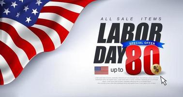modelo de banner de promoção de venda do dia do trabalho com bandeira americana vetor