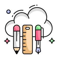 ícone do nuvem papelaria, lápis com escala vetor
