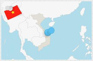 mapa do Vietnã com uma fixado azul alfinete. fixado bandeira do Vietnã. vetor