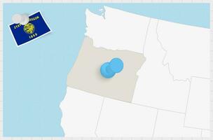 mapa do Oregon com uma fixado azul alfinete. fixado bandeira do oregon. vetor