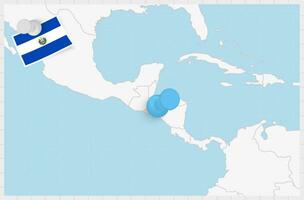 mapa do el salvador com uma fixado azul alfinete. fixado bandeira do el salvador. vetor