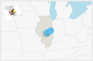 mapa do Illinois com uma fixado azul alfinete. fixado bandeira do illinois. vetor