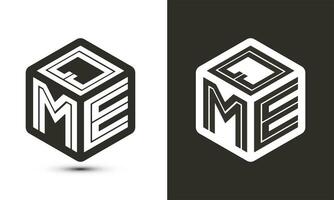 qme carta logotipo Projeto com ilustrador cubo logotipo, vetor logotipo moderno alfabeto Fonte sobreposição estilo.