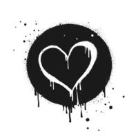 sinal de coração de grafite pintado com spray em preto sobre branco. símbolo de gotejamento de coração de amor. isolado no fundo branco. ilustração vetorial vetor
