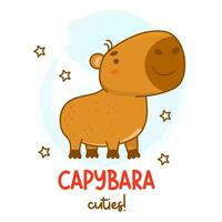 fofa capivara. vetor ilustração. engraçado animal personagem roedor para cartões, projeto, camiseta projeto, imprimir, crianças coleção.