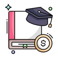 mortarboard com dólar e livro, plano Projeto do educacional conceder vetor