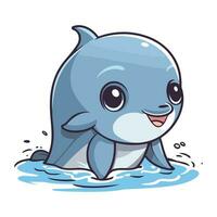 desenho animado golfinho natação dentro a água. vetor ilustração do uma fofa bebê baleia.
