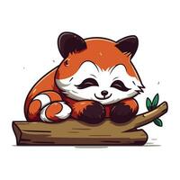 fofa vermelho panda dormindo em uma registro. vetor ilustração.