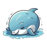 fofa desenho animado azul baleia natação dentro a água. vetor ilustração.