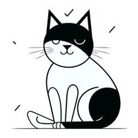 Preto e branco gato sentado em uma branco fundo. vetor ilustração.