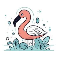 flamingo dentro a jardim. vetor ilustração dentro linear estilo.