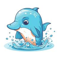fofa desenho animado golfinho dentro água. vetor ilustração isolado em branco fundo.