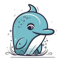 vetor ilustração do uma fofa desenho animado golfinho dentro água. isolado em branco fundo.