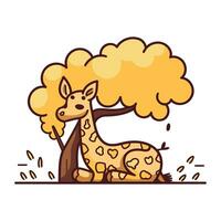 fofa girafa sentado em uma árvore. vetor ilustração dentro desenho animado estilo.